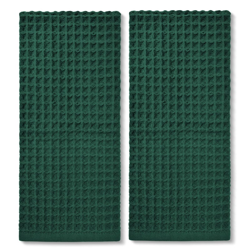 Jacquotha Waffle Hand Towels Set of 2 (Hunter-Green) â€“ Cotton, Quick Dry, Lint Free, 13â€ x 29â€, Bathroom Decor & Kitchen Towels - Image 1
