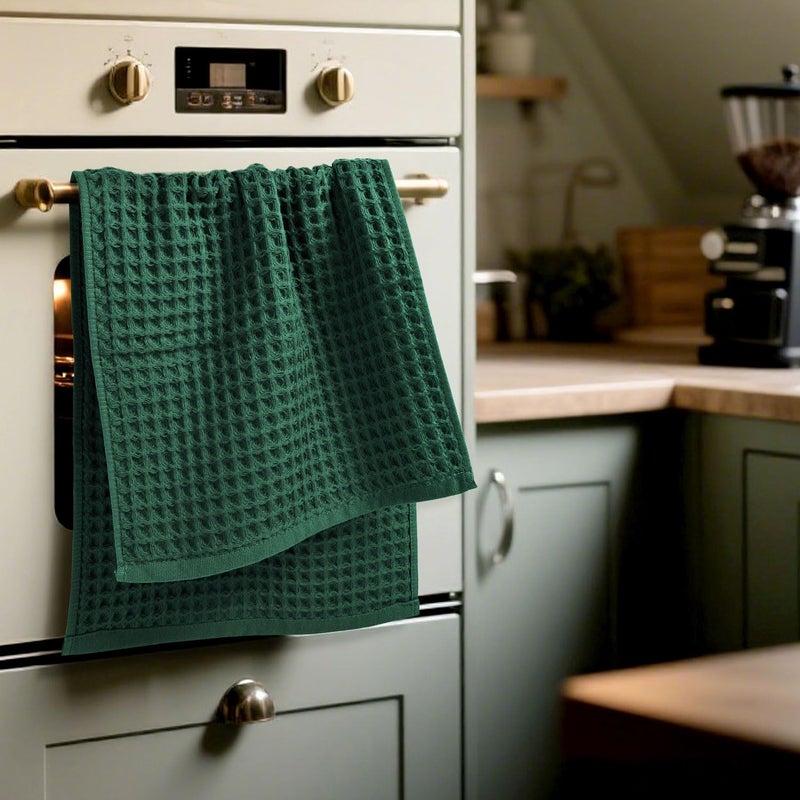 Jacquotha Waffle Hand Towels Set of 2 (Hunter-Green) â€“ Cotton, Quick Dry, Lint Free, 13â€ x 29â€, Bathroom Decor & Kitchen Towels - Image 2