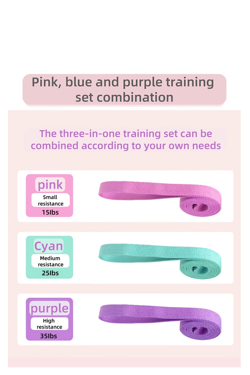 Loucky 3 pack resistance band, pull-up band, fashion non-slip polyester cotton sports band cover, used to exercise women or men stretching and fitness, physical therapy, yoga, Pilates pull, light/medium/heavy resistance level (pink/cyan/purple) - Image 3