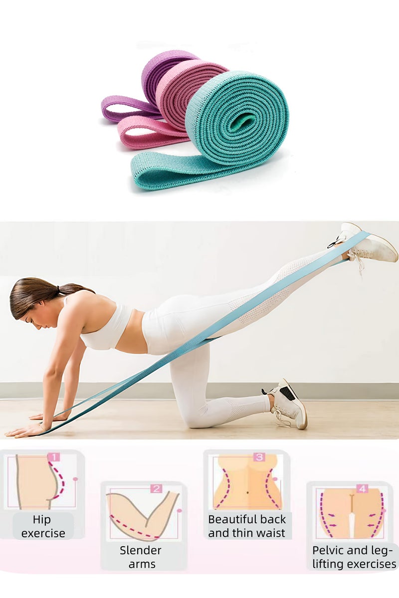 Loucky 3 pack resistance band, pull-up band, fashion non-slip polyester cotton sports band cover, used to exercise women or men stretching and fitness, physical therapy, yoga, Pilates pull, light/medium/heavy resistance level (pink/cyan/purple) - Image 4