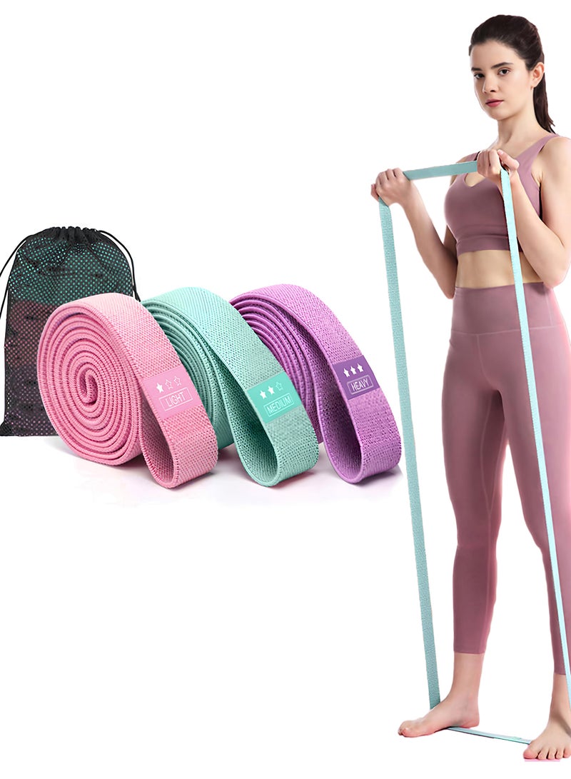 Loucky 3 pack resistance band, pull-up band, fashion non-slip polyester cotton sports band cover, used to exercise women or men stretching and fitness, physical therapy, yoga, Pilates pull, light/medium/heavy resistance level (pink/cyan/purple) - Image 1