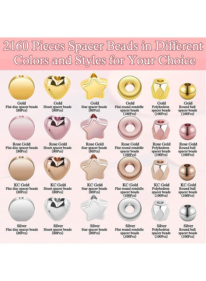 Arabest 2160 Gold Spacer Beads for Jewelry Making - Premium Metal Beads for DIY Kids Bracelets, Craft Beads Set for Children's Accessories  - Image 2