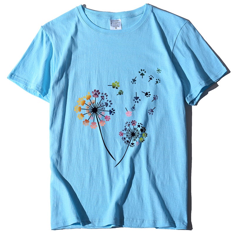 2020 Spring Women's T-Shirt Dog Claw Dandelion Print Pattern Women's T-Shirt 10170 - Image 1