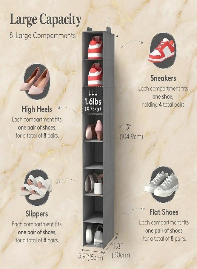 Lifewit Closet Shoe Organizer Hanging 8 Tier, Fabric Shoe Hanging Organizer for Closet, Collapsible Closet Organizers and Storage for Shelf, Wardrode, Dorm, 11.8" L X 5.9" W X 40.9" H, Gray - Image 2