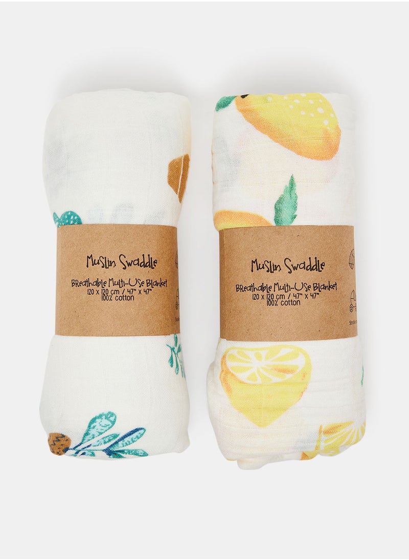 Bebi - Pack Of 2pcs Muslin Baby Swaddle Blanket Lightweight And Breathable Comfortable And Cozy Care For Boys & Girls, 100% Bamboo Cotton - Image 1