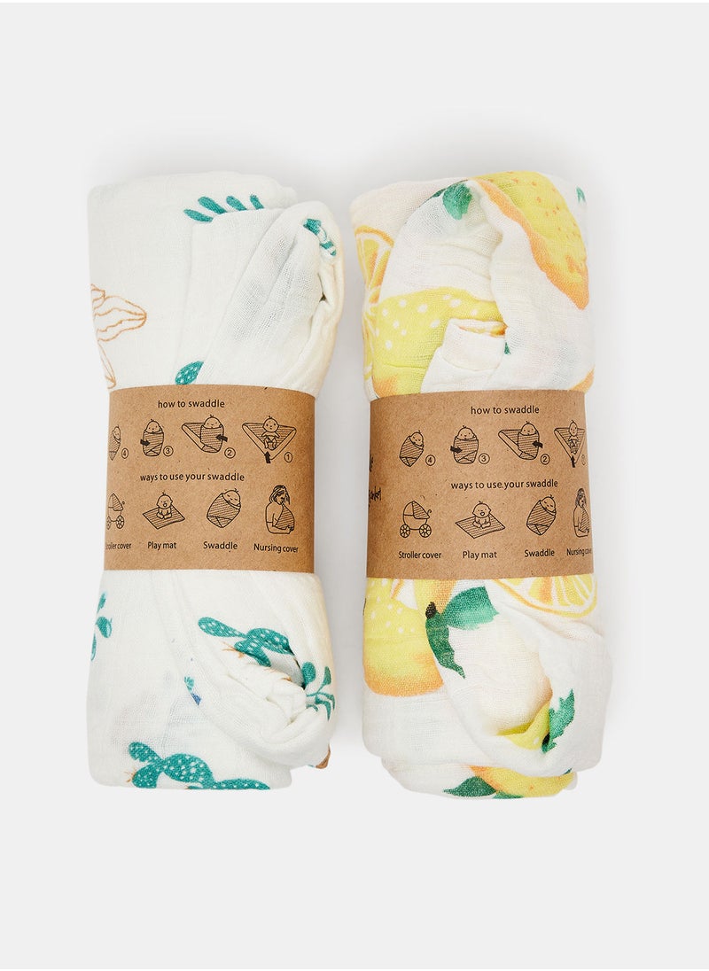 Bebi - Pack Of 2pcs Muslin Baby Swaddle Blanket Lightweight And Breathable Comfortable And Cozy Care For Boys & Girls, 100% Bamboo Cotton - Image 1