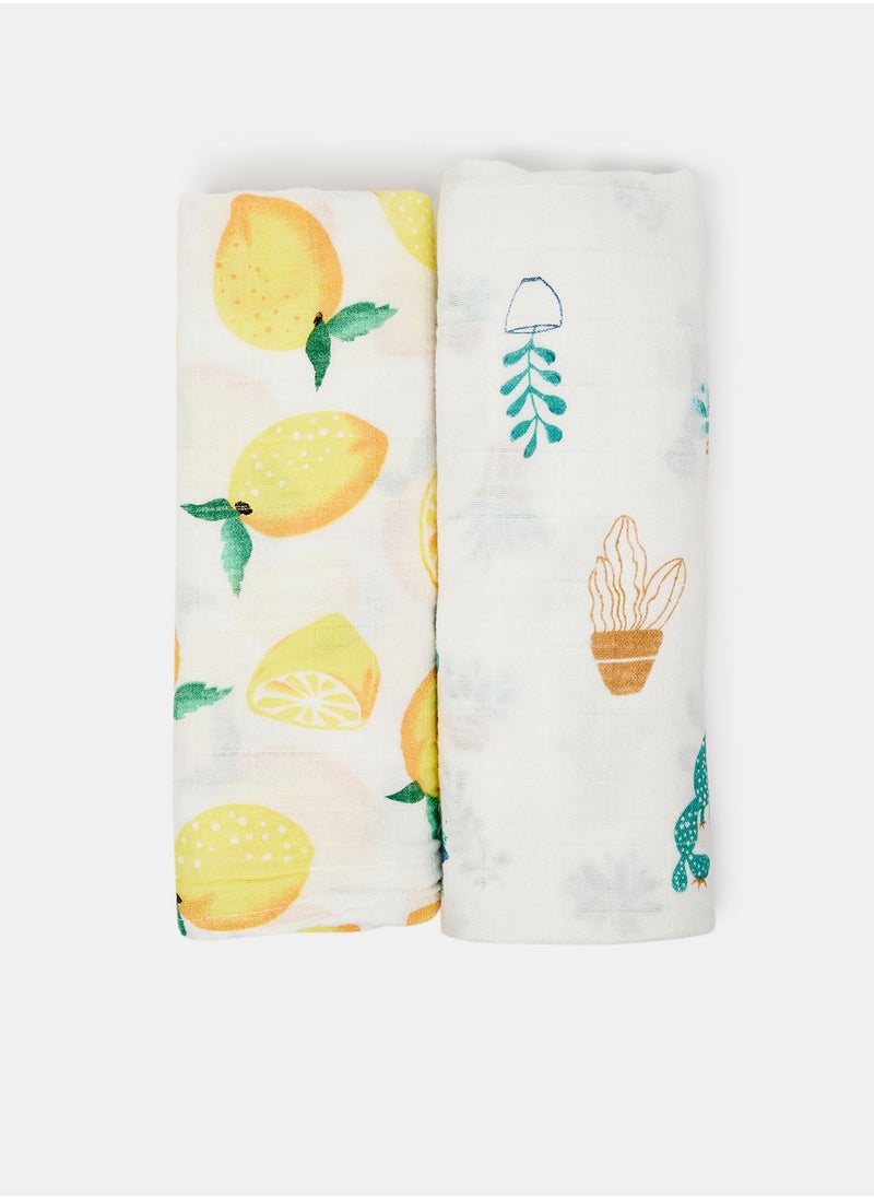 Bebi - Pack Of 2pcs Muslin Baby Swaddle Blanket Lightweight And Breathable Comfortable And Cozy Care For Boys & Girls, 100% Bamboo Cotton - Image 1