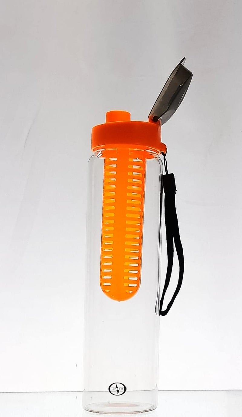 ISKO ® Borosilicate Glass Fruit Infuser Bottle With Sipper Cap And Protective Fabric Sleeve (1000 Ml),Orange - Image 4