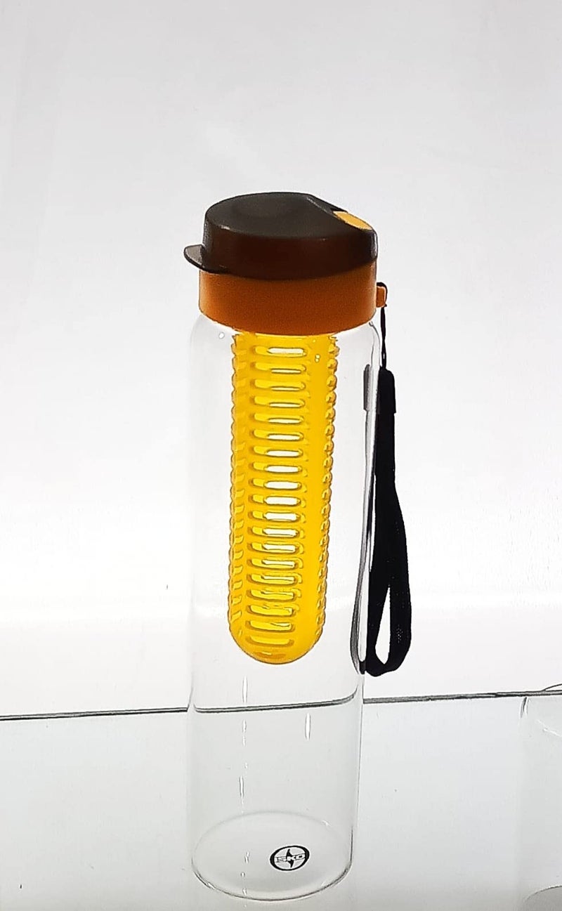 ISKO ® Borosilicate Glass Fruit Infuser Bottle With Sipper Cap And Protective Fabric Sleeve (1000 Ml),Orange - Image 2