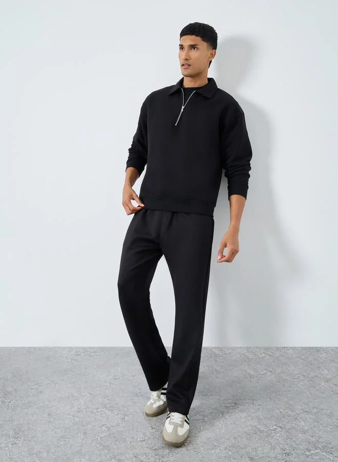 Styli Men Black Solid Zip-Up Sweatshirt