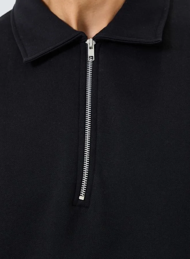 Styli Men Black Solid Zip-Up Sweatshirt