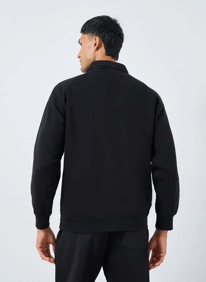 Styli Men Black Solid Zip-Up Sweatshirt