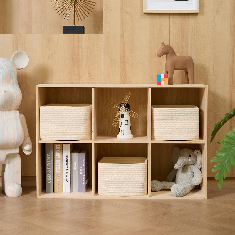 MiniArk Small Organizing Baskets for Cubes Shelf, 9.7x9.7x7.1 Inch Rope Woven Storage Bins for Nursery Shelves Storage, Cute Toy Basket, Square 3 Packs Gradient Brown - Image 3