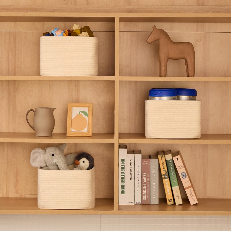 MiniArk Small Organizing Baskets for Cubes Shelf, 9.7x9.7x7.1 Inch Rope Woven Storage Bins for Nursery Shelves Storage, Cute Toy Basket, Square 3 Packs Gradient Brown - Image 4