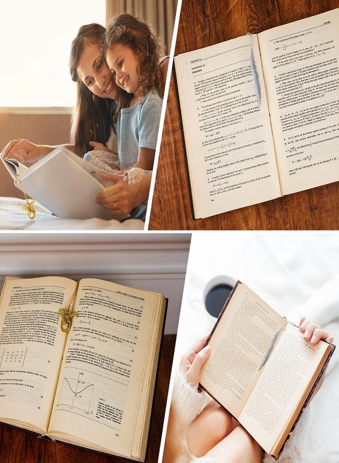 ليزمارك قطعتان من فواصل الكتب على شكل تنين بريشة، فاصل كتب معدني يضيء في الظلام، فواصل كتب رائعة لمحبي الكتب، هدايا قراءة للرجال والنساء (ذهبي وفضي) - Image 5