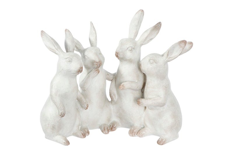 Creative Coop EC0147 Whitewashed Polyresin Bunny Rabbit Quartet Figures and Figurines White