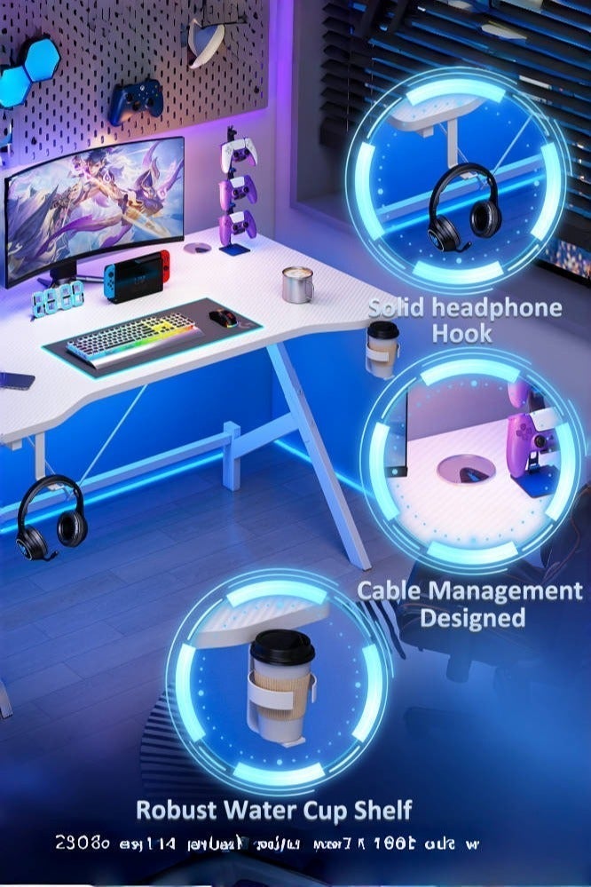 ADEBOLA Gaming Table with Cup Holder Study Table with Earphone Hook - Image 3