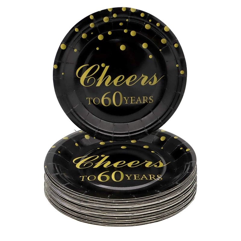 Pandecor 60th Birthday Party Supplies50 PCS Cheers to 60 Years Disposable 7 Inch Paper Plates Dessert Plates for 60 Years Anniversary Party