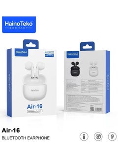 Wireless AIR-16 In-Ear Bluetooth Earphones – Premium Sound, Comfortable Fit, Free Cover with Hook, Original Quality, Compatible with iOS and Android Devices – Sleek White Design, Sweatproof, High-Performance Audio, Long Battery Life