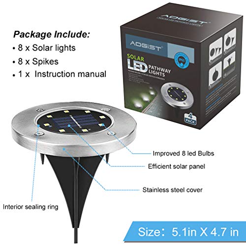 Aogist Solar Ground Lights, LED Garden Disk Lights In-Ground Outdoor Landscape Lighting for Lawn Patio Pathway Yard Deck Walkway (White,4 Packs) - Image 2