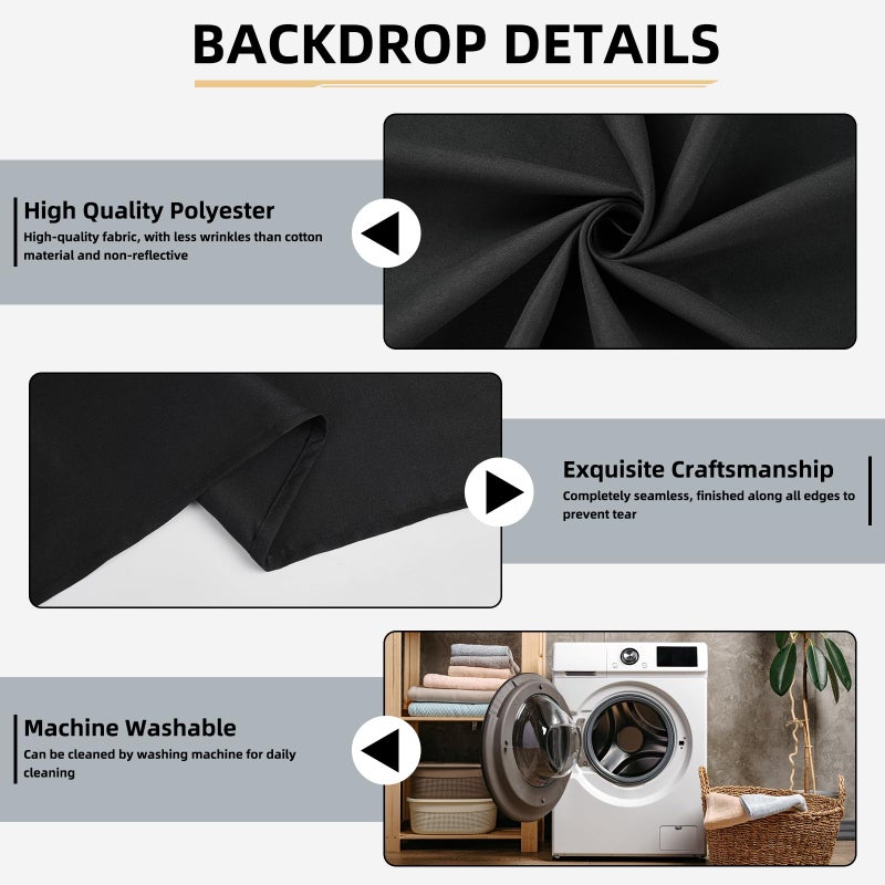 CIPAZEE Black Backdrop,5x7FT Black Photo Backdrop for Photography Background Backdrops Curtain for Portraits Studio Photoshoot Halloween Party Screen Video Recording - Image 2