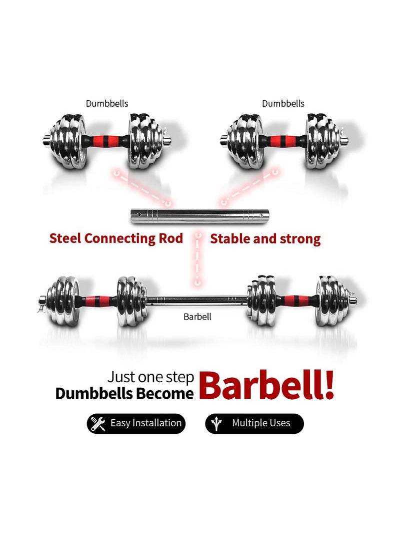 Arabest Adjustable Dumbbell Set, 3 in 1 Dumbbell Barbell Metal Link, Chrome Weights, Hardcover Gift Box, for Home Gym Workout Training Equipment (15kg) - Image 2