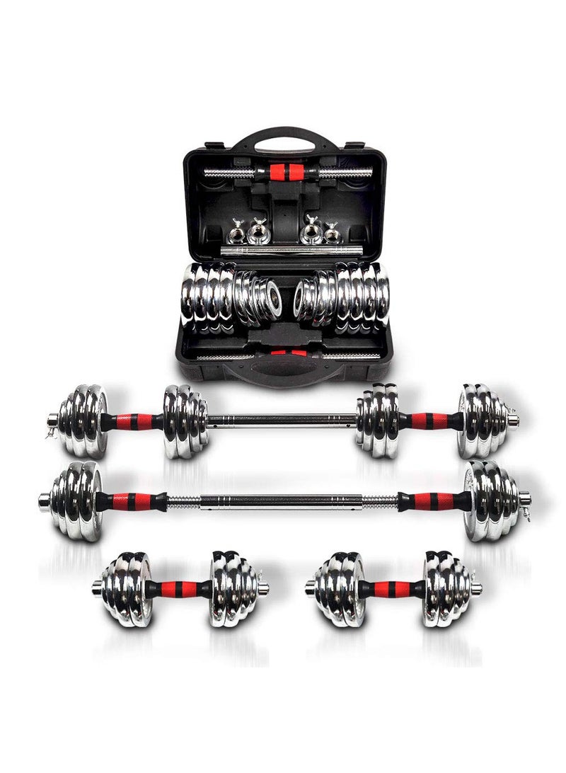 Arabest Adjustable Dumbbell Set, 3 in 1 Dumbbell Barbell Metal Link, Chrome Weights, Hardcover Gift Box, for Home Gym Workout Training Equipment (15kg) - Image 1