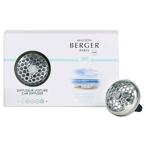 Maison Berger مايزون بيرجر - مجموعة موزع معطر هواء السيارة القابلة لإعادة التعبئة - 3.1 × 2 × 0.8 بوصة - صنع في فرنسا (نسيم المحيط) - Image 1