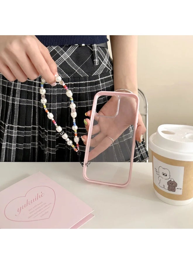 Casetify Colorful Mini Bead Baroque Pearl Phone Charm, Irregular White Pearl Wrist Strap with Rainbow Tiny Beads, Sweet Trendy Girly Phone Lanyard - Image 3