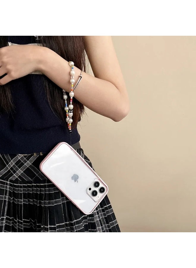 Casetify Colorful Mini Bead Baroque Pearl Phone Charm, Irregular White Pearl Wrist Strap with Rainbow Tiny Beads, Sweet Trendy Girly Phone Lanyard - Image 2