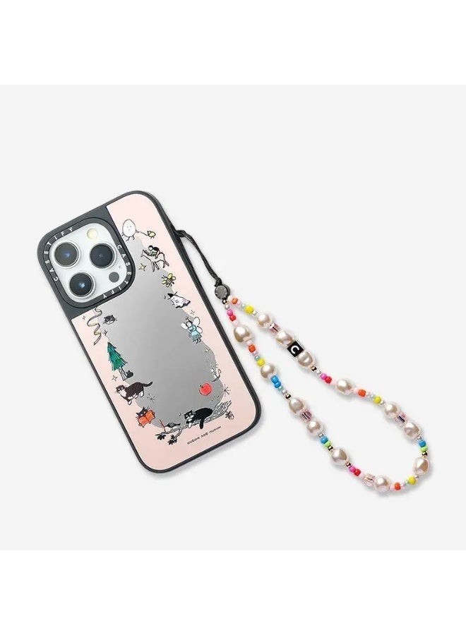 Casetify Colorful Mini Bead Baroque Pearl Phone Charm, Irregular White Pearl Wrist Strap with Rainbow Tiny Beads, Sweet Trendy Girly Phone Lanyard - Image 4