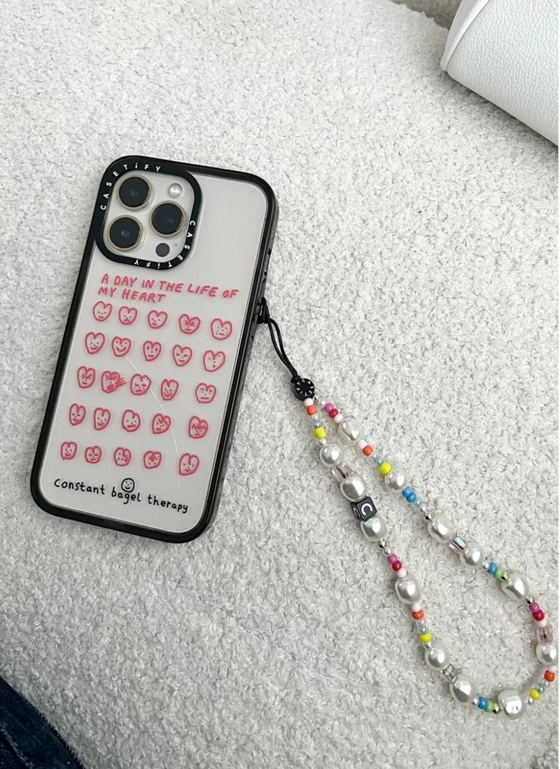 Casetify Colorful Mini Bead Baroque Pearl Phone Charm, Irregular White Pearl Wrist Strap with Rainbow Tiny Beads, Sweet Trendy Girly Phone Lanyard - Image 2