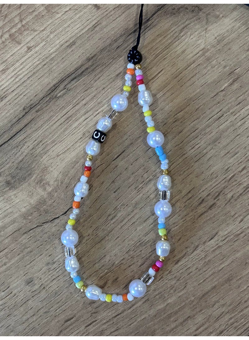 Casetify Colorful Mini Bead Baroque Pearl Phone Charm, Irregular White Pearl Wrist Strap with Rainbow Tiny Beads, Sweet Trendy Girly Phone Lanyard - Image 4