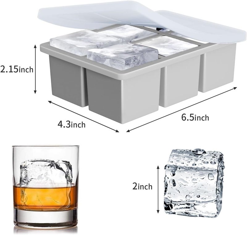 FDDBI Large Ice Cube Tray for Whiskey: Big Square Ice Cube Maker for Cocktail - 3Pack Silicone Old Fashioned Ice Cube Trays - 2inch Huge Cubed Ice Trays for Whisky - Image 5