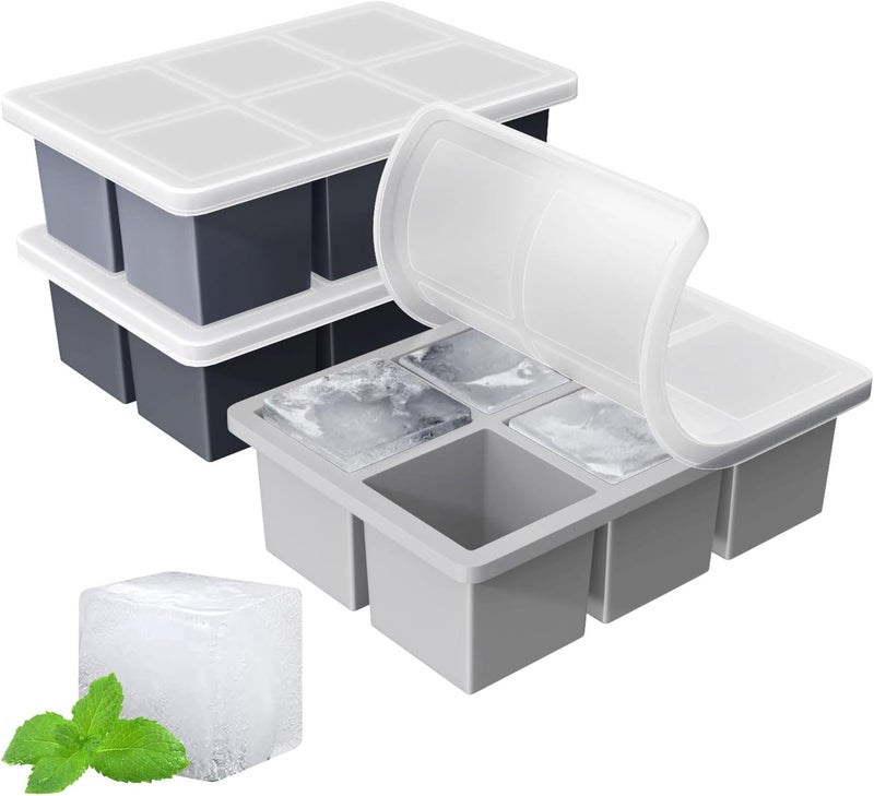 FDDBI Large Ice Cube Tray for Whiskey: Big Square Ice Cube Maker for Cocktail - 3Pack Silicone Old Fashioned Ice Cube Trays - 2inch Huge Cubed Ice Trays for Whisky - Image 1