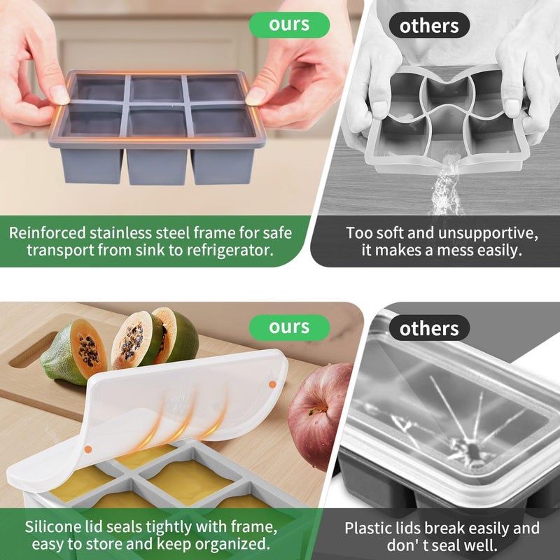 FDDBI Large Ice Cube Tray for Whiskey: Big Square Ice Cube Maker for Cocktail - 3Pack Silicone Old Fashioned Ice Cube Trays - 2inch Huge Cubed Ice Trays for Whisky - Image 3