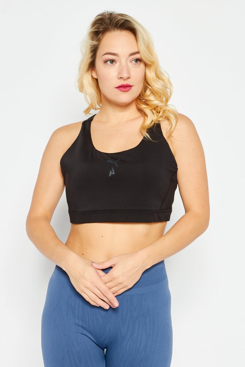 PUMA Women Brand Logo Non Padded Sports Bra, Black - Image 1
