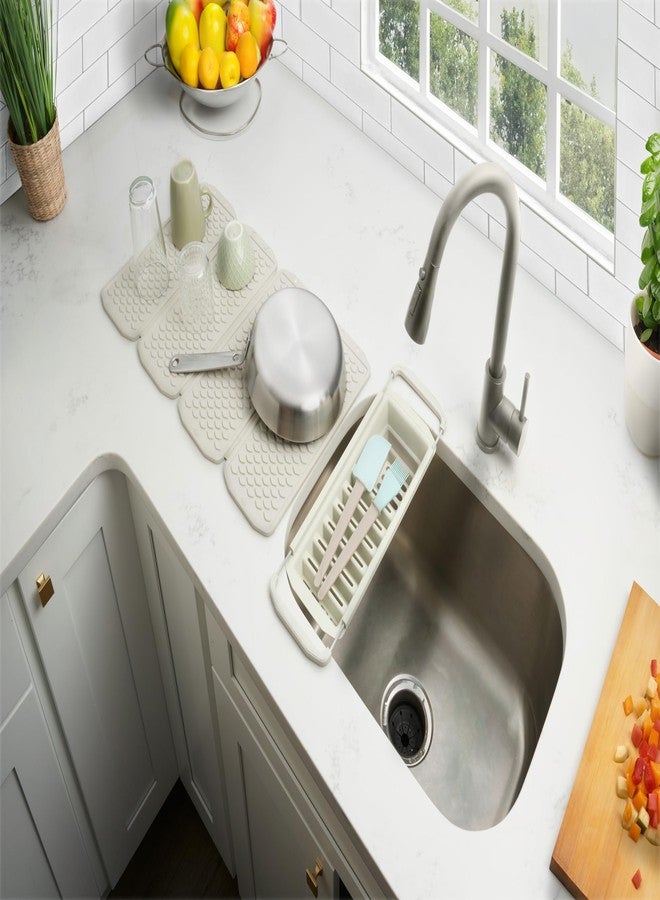 Clorox كلوركس كيب كلين حصيرة مطبخ قابلة للطي من قطعتين ومنظم حوض - حصيرة قابلة للطي للتجفيف المرتفع والتخزين، منظم ممتد يجفف 6 أطباق، يقلب لتجفيف الملحقات - كريمة اللوز - Image 2