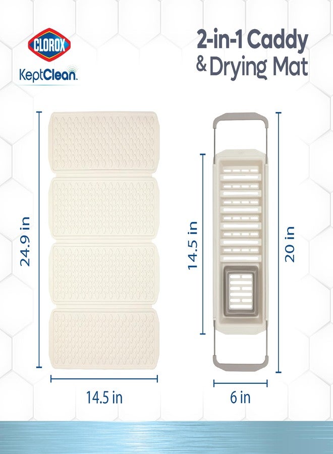 Clorox كلوركس كيب كلين حصيرة مطبخ قابلة للطي من قطعتين ومنظم حوض - حصيرة قابلة للطي للتجفيف المرتفع والتخزين، منظم ممتد يجفف 6 أطباق، يقلب لتجفيف الملحقات - كريمة اللوز - Image 3