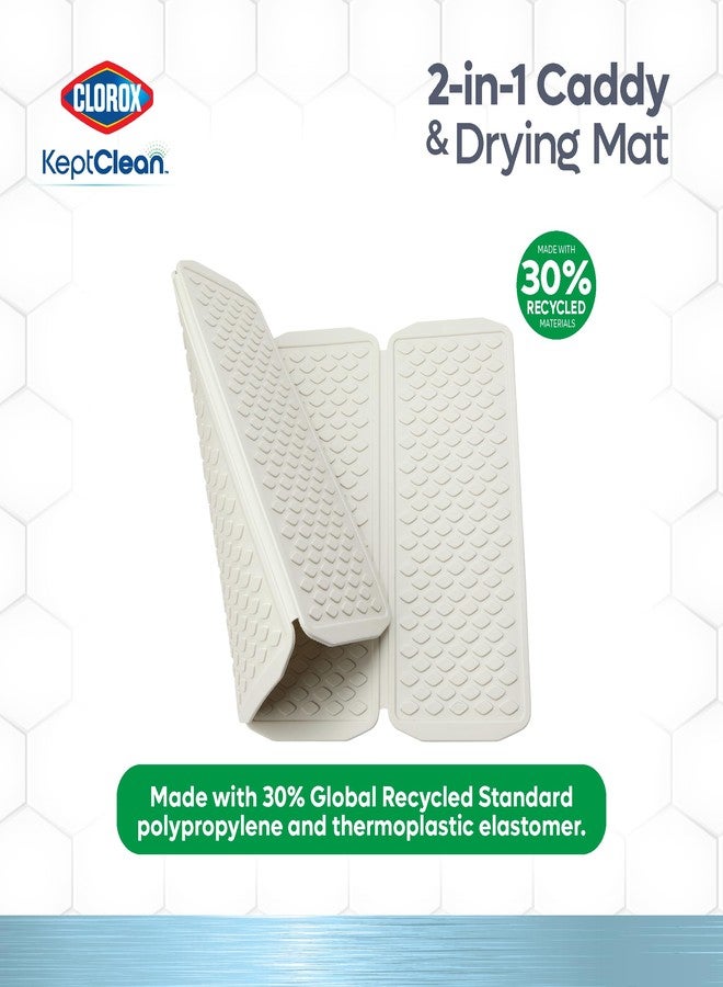 Clorox كلوركس كيب كلين حصيرة مطبخ قابلة للطي من قطعتين ومنظم حوض - حصيرة قابلة للطي للتجفيف المرتفع والتخزين، منظم ممتد يجفف 6 أطباق، يقلب لتجفيف الملحقات - كريمة اللوز - Image 5
