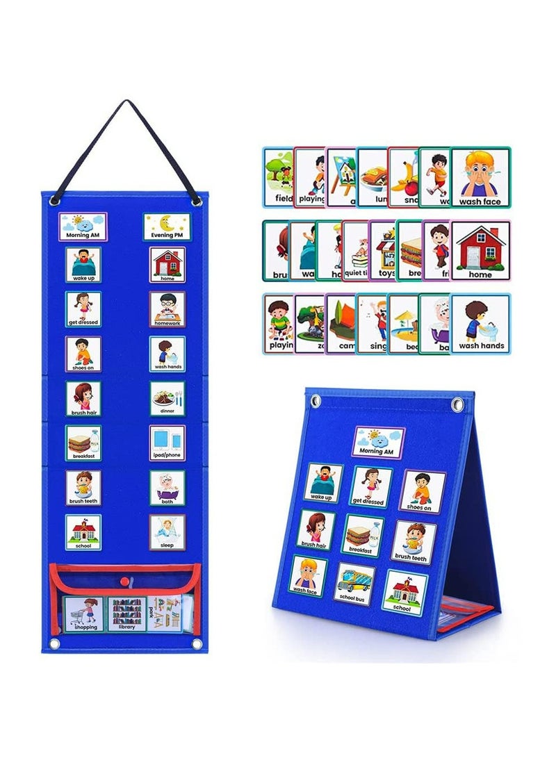 CMGTYYD Visual Schedule for Kids, 2 in 1 Daily Chore Routine Chart With 96 Cards, Toddler Schedule Planning Board, Learning Material Tool Wall Planner for Home, School and Kids  - Image 1