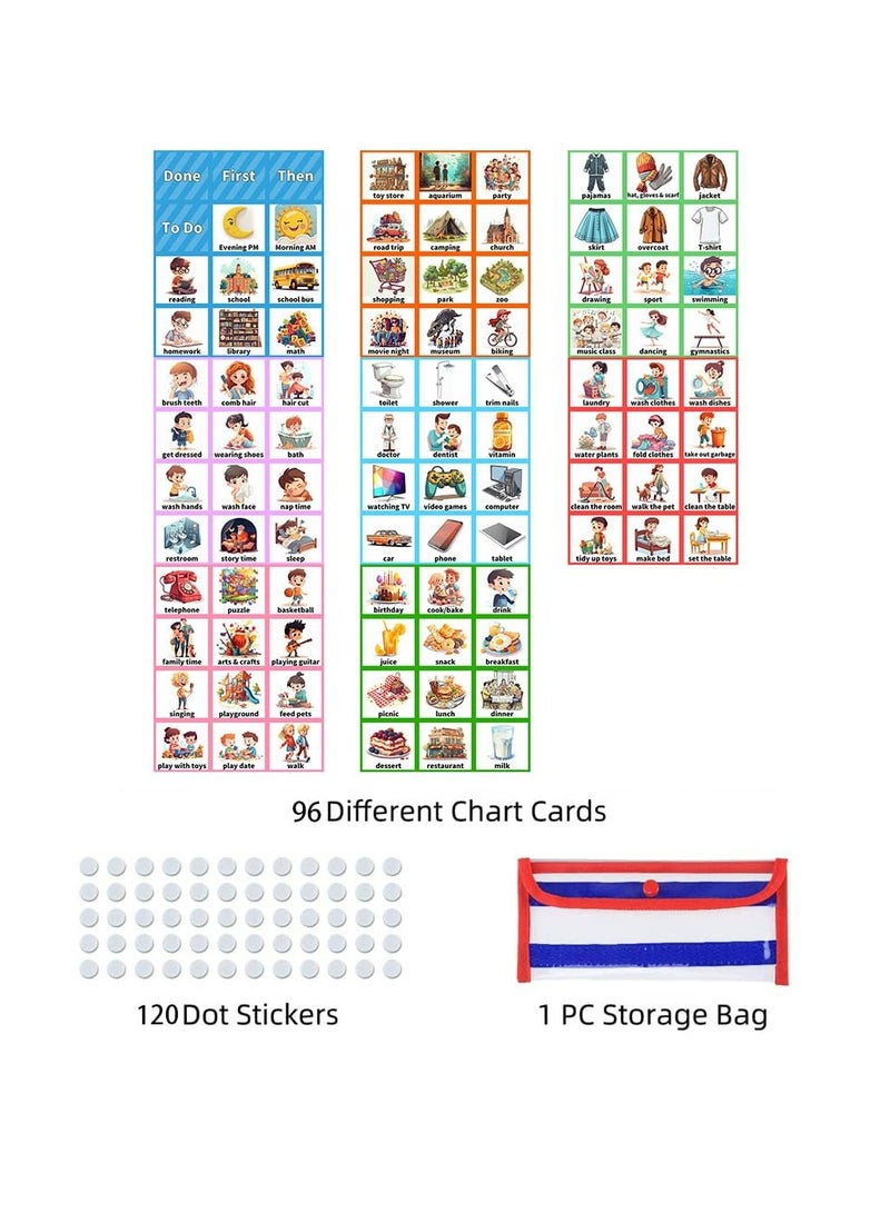 CMGTYYD Visual Schedule for Kids, 2 in 1 Daily Chore Routine Chart With 96 Cards, Toddler Schedule Planning Board, Learning Material Tool Wall Planner for Home, School and Kids  - Image 4