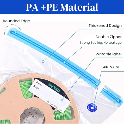 Serplex® 10Pcs 3D Printer Filament Vacuum Storage Bags with Manual Air Pump & 4 Seal Clips, Airtight Double Seal, Filament Vacuum Bag Keep Dry Avoid Consumable Moisture for 3D Printer Parts, 30x34cm - Image 2
