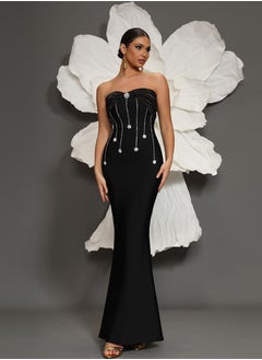 Meilun Women's Black Strapless Beaded Maxi Evening Dress  - Image 1