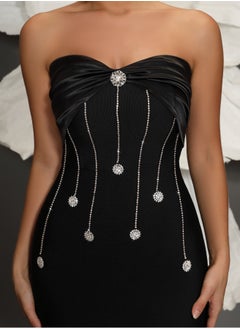 Meilun Women's Black Strapless Beaded Maxi Evening Dress  - Image 4