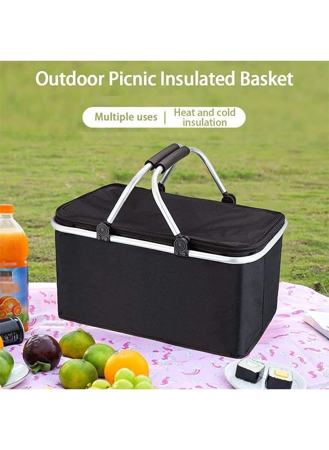 Arabest Collapsible Large Picnic Basket, Leakproof Cooler Bag Picnic Basket, Insulated Strong Aluminum Frame Basket, Portable Grocery Bag Picnic Kit with Handle for Travel, Shopping, Camping - Image 3