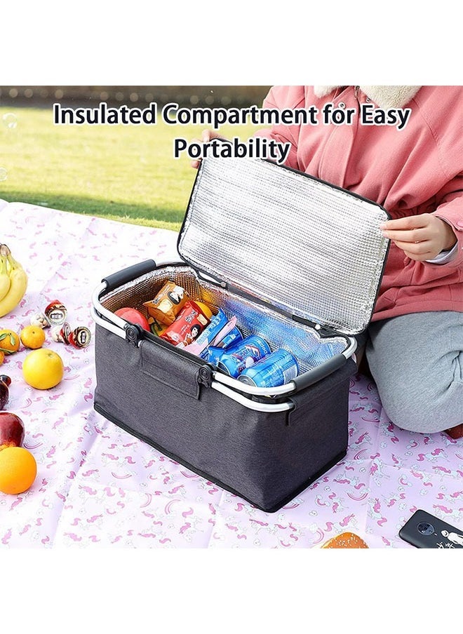 Arabest Collapsible Large Picnic Basket, Leakproof Cooler Bag Picnic Basket, Insulated Strong Aluminum Frame Basket, Portable Grocery Bag Picnic Kit with Handle for Travel, Shopping, Camping - Image 4