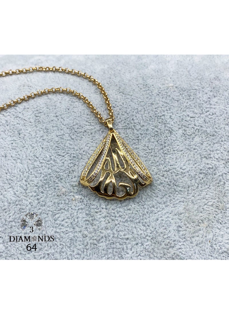 3Diamonds 3DIAMONDS Women’s Gold-Plated "Alhamdulillah" Calligraphy Necklace – Elegant Islamic Design with Crystals 