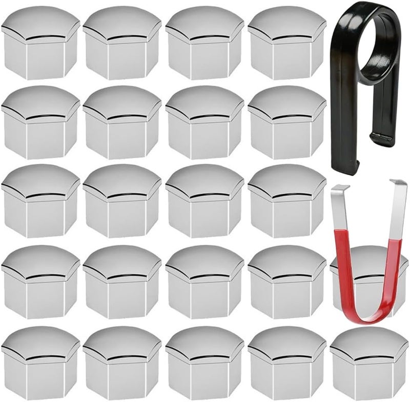 Gebildet 22 Pieces Wheel Nut Caps 17mm Wheel Bolt Nut Caps Covers, Hexagonal Tyre Nut Covers with Removal Tool Kit for Cars (Chrome) - Image 1