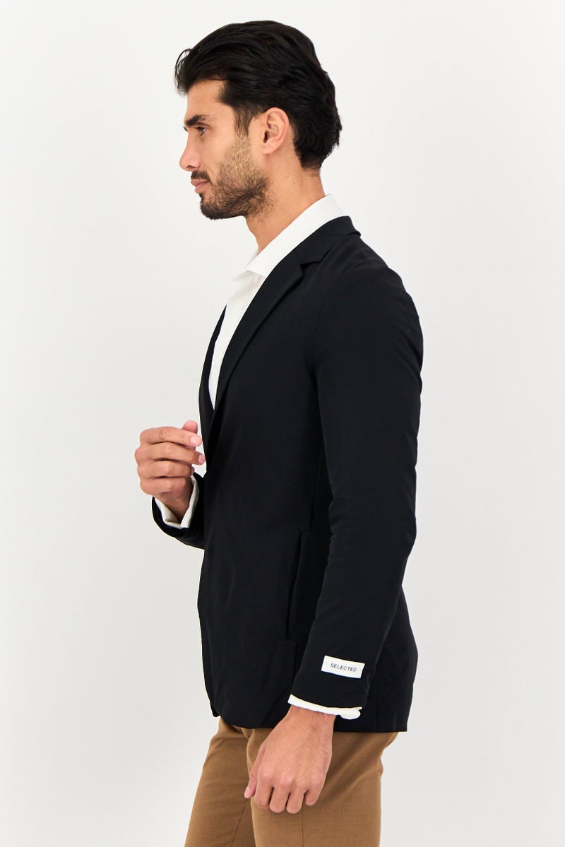 SELECTED Men Regular Fit Solid Semi Formal Blazer, Black - Image 2